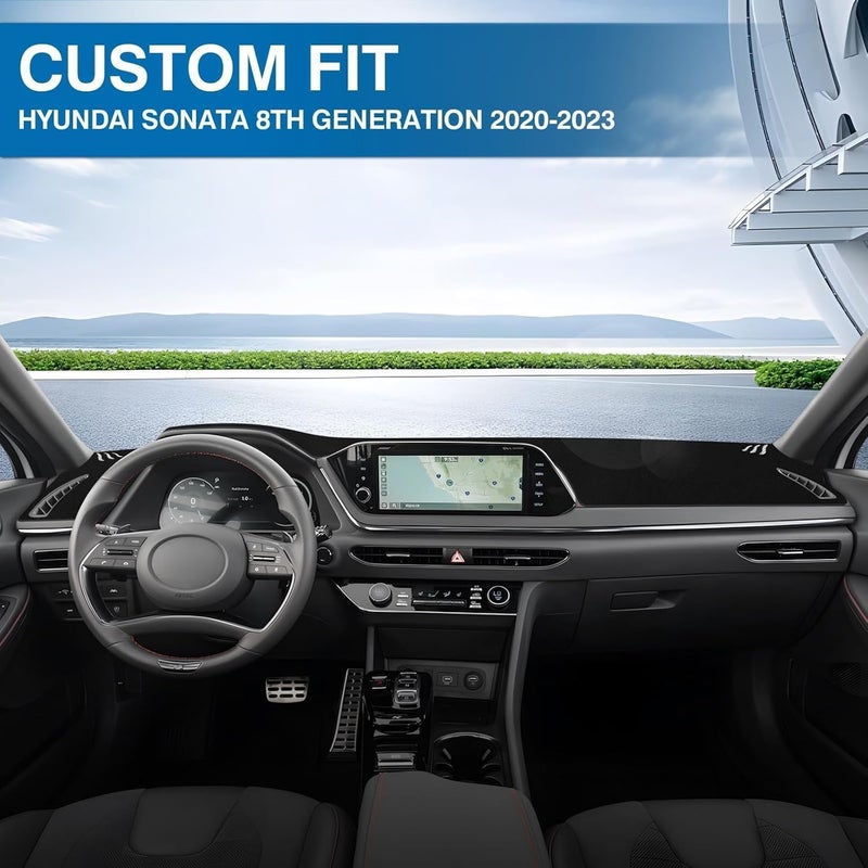 KUST Black Dash Cover for Hyundai Sonata 2020-2023 (Only fits for 8.0-inch Touch Screen Dashboard) Polyester Dashboard Cover Non-Slip Interior Accessories for Sonata Custom Fit Dash Mat No Glare - Image 3